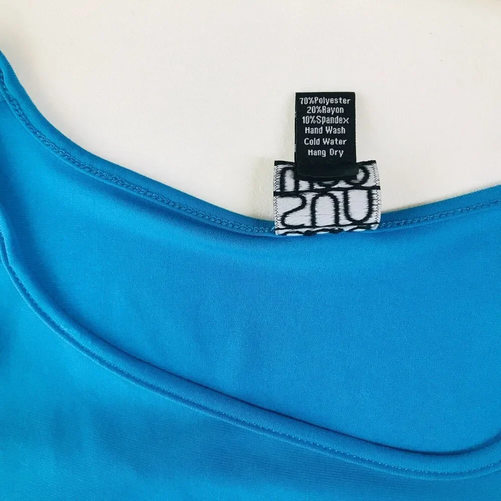 Clara Sunwoo Women's Small Tunic Blue Asymmetric Shoulder Cutout 3/4 Sleeve CN2